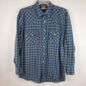 Vintage Outlaw Western Wear Plaid Flannel Pearl Snap Long Sleeve Shirt XL Mens